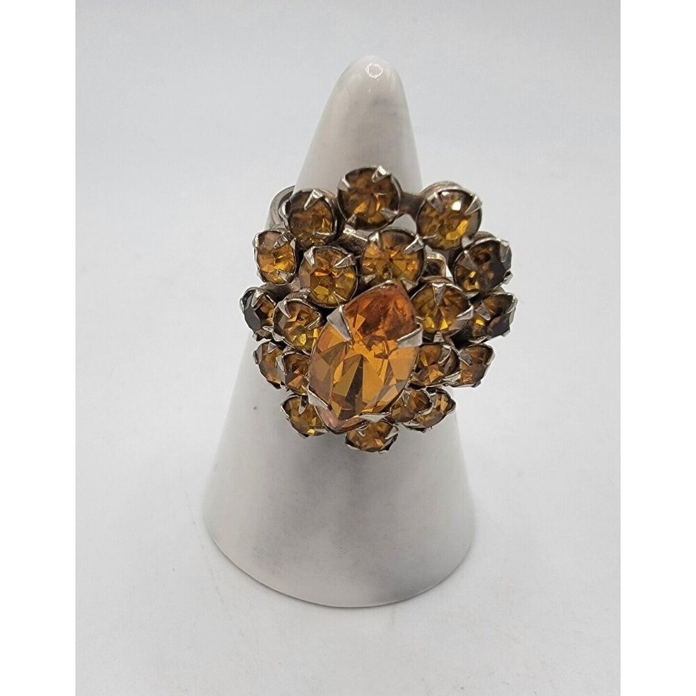 Vintage‎ Cocktail Ring Classic Heavy MCM Midcentury Costume Ring Orange Sz 5.5